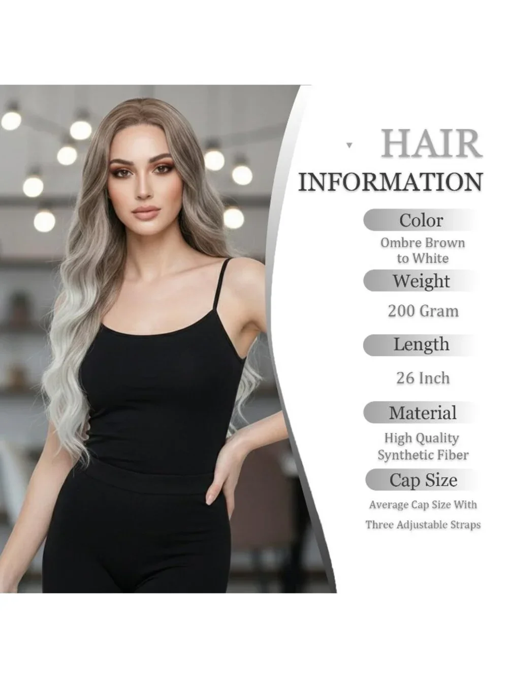 Women's Brown To White 26 Inch Charming Middle Part Heat Resistant Fiber Wigs